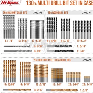 HSS Steel Drill Bit Set - Gold / 130 Piece by Hi-Spec