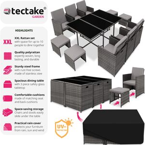 Malaga 641 Rattan Garden Furniture Set with Protective Cover by tectake