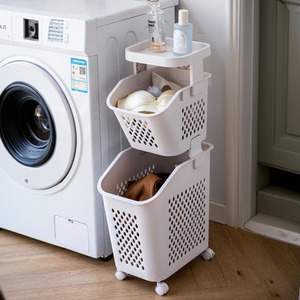 Multi Tier Laundry Baskets with Wheels and Rack - White / 75cm by lifeideas