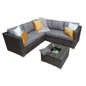 5 Seat Rattan Corner Sofa With Ice Bucket - Grey by Furniture One