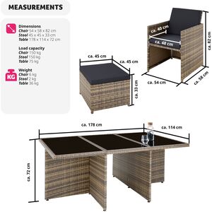 New York Rattan Garden Furniture Set with Protective Cover - Nature by tectake