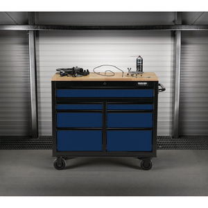 Draper Bunker Roller Workstation with Workbench - Blue / Roller Tool Cabinet, 7 Drawer by Draper
