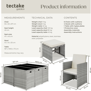 Malaga 641 Rattan Garden Furniture Set with Protective Cover by tectake