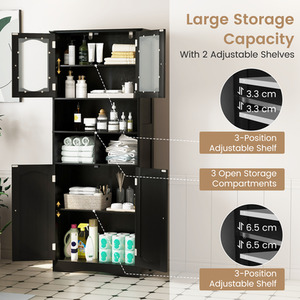 148cm Tall Bathroom Cabinet - Black by Costway