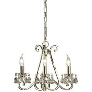Oksana 3 Light Multi Arm Ceiling Pendant Chandelier Polished Nickel, E14