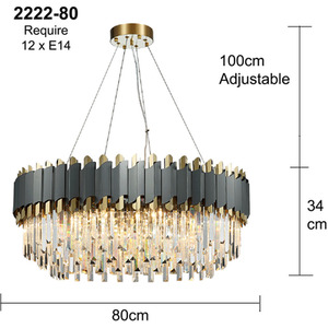 Dark Carbon and Gold Postmodern Pendant Chandelier