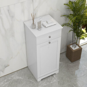 HOMCOM Bathroom Cabinet with Folding Laundry Hamper White - White by HOMCOM