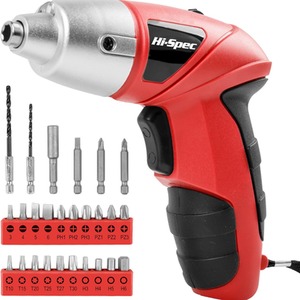 27 Piece 3.6V Electric Power Screwdriver and Bit Set - Red by Hi-Spec