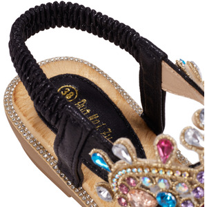 Sandals Bohemian Rhinestone Wedge Beachwear - Black / 8 by Livingandhome