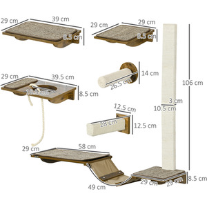 PawHut 8Pcs Cat Shelves Cat Wall Furniture D30 765V00BN - Brown by PawHut