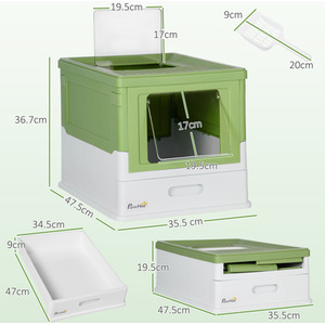 PawHut Cat Litter Box with Lid, Foldable Cat Litter Tray with Scoop - Light Green by PawHut