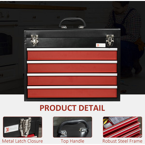 DURHAND Drawer Tool Chest Lockable Tool Box Ball Bearing Runners - Black, Red / 39.5cm by DURHAND