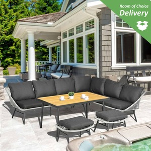 Outsunny 5pc Outdoor Wicker Rattan Garden Furniture Set Sofa, Coffee Table - Grey by Outsunny