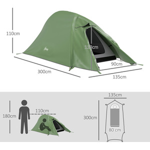 Outsunny Double Layer 1-2 Man Camping Tent, 2000mm Waterproof - Green by Outsunny