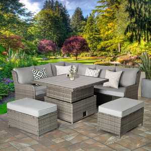 Deluxe Rattan 5 Seater Corner Set with Adjustable Table for Garden Patio - Grey by Verona