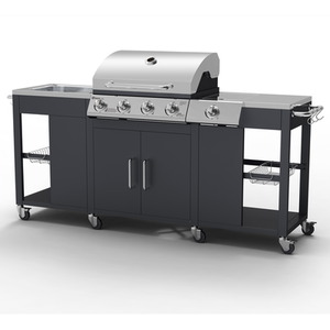 Petersburg Outdoor Kitchen with 4 Burner Gas Grill, Side Burner and sink - Black by Tepro