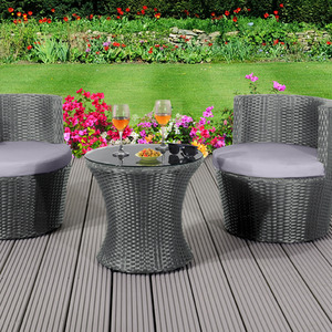 3 Piece Rattan Bistro Stackable Garden Furniture Set - Grey by Comfy Living