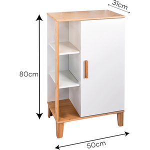 Varallo Matt White and Bamboo Floor Cabinet with Display Shelves - White by Showerdrape