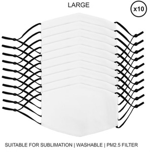 Large Face Masks Sublimation Blanks - 10 Pack - White by PixMax
