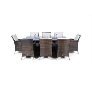 Savannah Fire Pit Square Rattan Patio Dining Set - Brown / 8 by Giardino