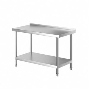 Two-Tier Stainless Steel Workbench with Backsplash - Silver / 120cm by Livingandhome