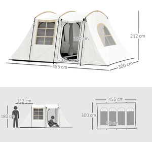 Outsunny 3-4 Man Tunnel Tent with Porch, 3000mm Waterproof - Khaki by Outsunny