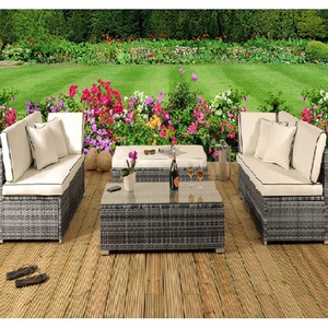 4 Piece Rattan Garden Patio Furniture Set - Grey by Comfy Living
