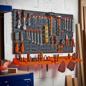 Garage Tool Storage with Shelf and Pegboard - Black by VonHaus