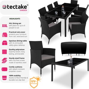 Rattan Garden Furniture Set 81 With Protective Cover - Black/Grey by tectake
