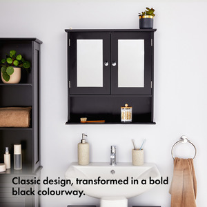 Shrewsbury Bathroom Mirror Cabinet with Internal Storage Shelves - Black by VonHaus