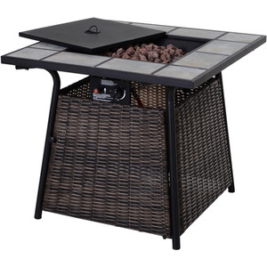 Outsunny Rattan Fire Pit Gas Burner Patio Heater - Brown Wicker, Black Frame by Outsunny