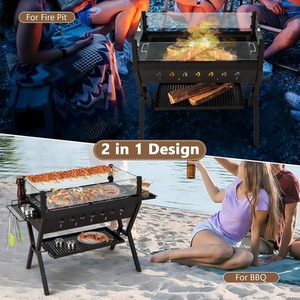 2 in 1 Outdoor Charcoal Fire Pit Grill - Black