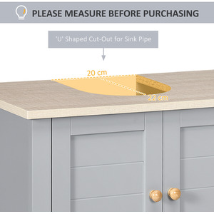 Kleankin Bathroom Under Sink Cabinet Vanity Unit with Adjustable Shelf - Grey by Kleankin