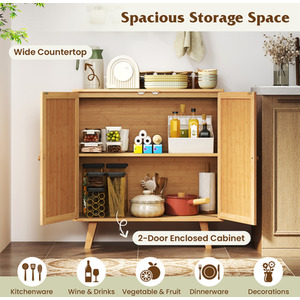 Bamboo Buffet Cabinet Sideboard Cabinet - Brown by Costway