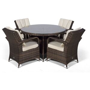 Arizona Round Rattan Patio Dining Set - Brown / 7 by Giardino