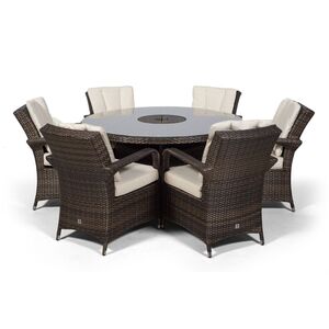 Arizona Round Rattan Patio Dining Set with Ice Bucket Drinks Cooler - Brown / 6 by Giardino