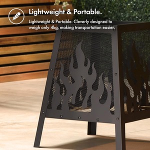 Steel Fire Pit Square Design Outdoor - Black