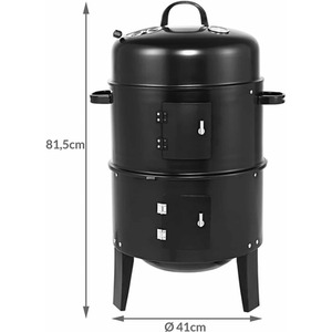 Black Barbecue BBQ Smoker Grill with Thermometer - Black