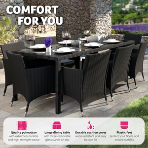 Rattan Garden Furniture Set 81 With Protective Cover - Black/Grey by tectake