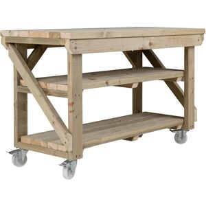 Wooden Workbench With Double Shelf And Wheels by Arbor Garden Solutions