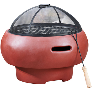 Outdoor 53cm Round Wood-Burning Fire Pit with Concrete Base - Red by Teamson Home