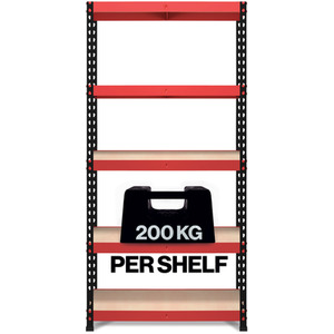 Pack of 2 FastLok Garage Shelving Racking Units - Red and Black / 1800cm by RB BOSS