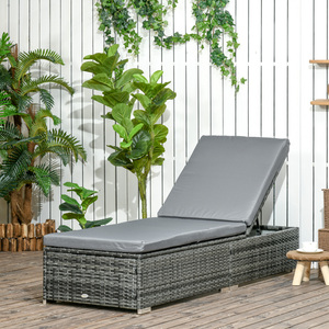 Outsunny Single PE Rattan Sun Lounger with Adjustable Back - Grey by Outsunny