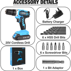 Cordless Drill 20V Li-Ion Battery Electric Screwdriver - Blue by Naerok
