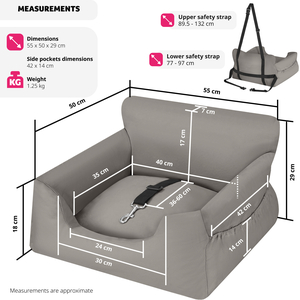Dog Car Seat Milow - Safety Leash, 2 Fastening Straps, Thick Padding - Grey by tectake