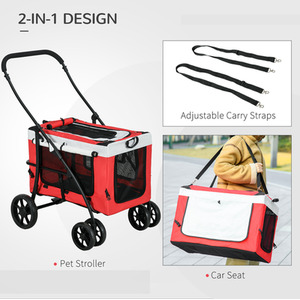 PawHut Foldable Pet Stroller with Detachable Carrier - Red by PawHut