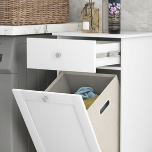 HOMCOM Bathroom Cabinet with Folding Laundry Hamper White - White by HOMCOM