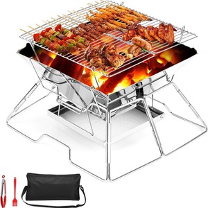 Portable Fire Pit BBQ For Camping - Silver
