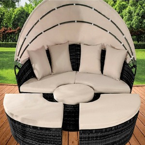 Luxury Canopy Sun Island 210cm Lounger With Cover - Black