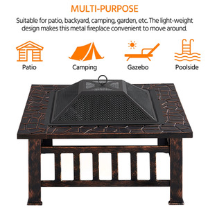 Square Metal Fire Pit with Cover and Poker - Copper by Yaheetech